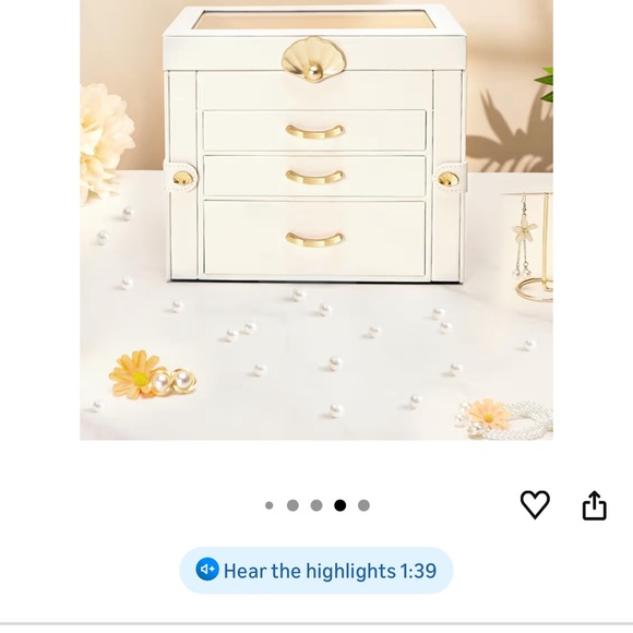 White Seashell Jewelry box  with Gold Accents NWT - Picture 7 of 12